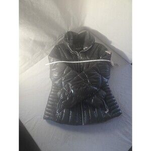 Guess Women's Puffer Coat Size Medium Shiny Black Winter Chic Cute Quilted Zip